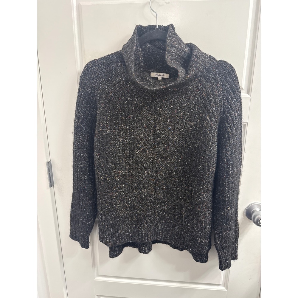 Madewell Rainbow Confetti Donegal Wool Silk Blend Turtleneck Sweater Gray Large